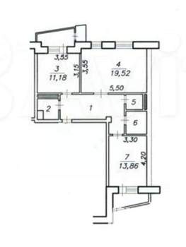 2-к квартира, вторичка, 64м2, 1/9 этаж