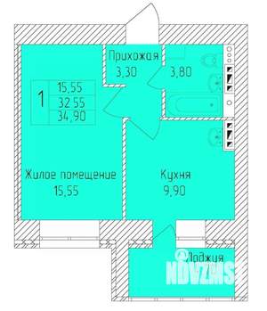 1-к квартира, строящийся дом, 35м2, 8/8 этаж