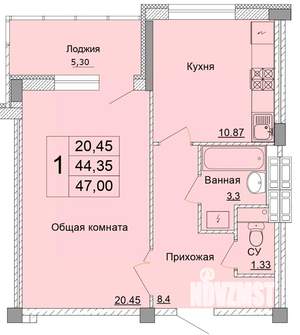 1-к квартира, строящийся дом, 47м2, 1/9 этаж