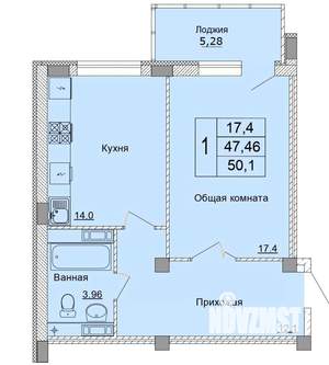 1-к квартира, строящийся дом, 50м2, 1/9 этаж