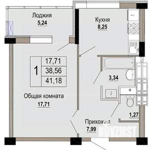 1-к квартира, строящийся дом, 41м2, 1/12 этаж