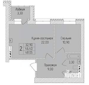 2-к квартира, строящийся дом, 48м2, 7/8 этаж
