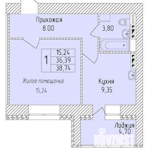 1-к квартира, строящийся дом, 39м2, 4/8 этаж