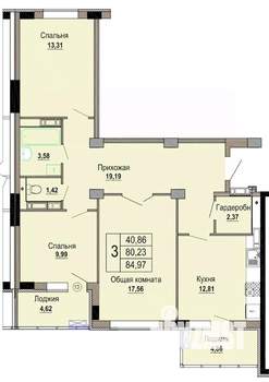 3-к квартира, строящийся дом, 85м2, 4/12 этаж