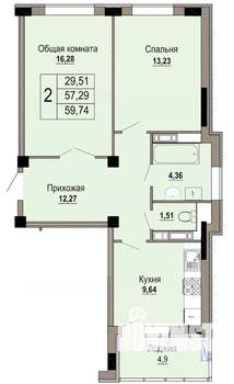 2-к квартира, строящийся дом, 60м2, 12/12 этаж