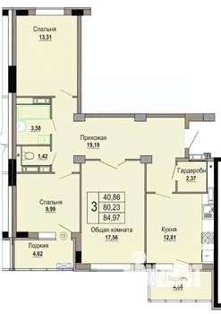 3-к квартира, строящийся дом, 85м2, 3/12 этаж