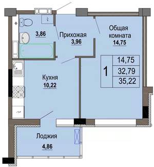 1-к квартира, строящийся дом, 35м2, 4/12 этаж