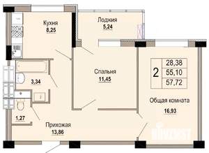 2-к квартира, строящийся дом, 58м2, 1/12 этаж