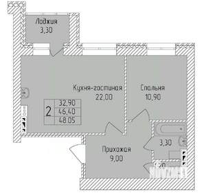 2-к квартира, строящийся дом, 48м2, 5/8 этаж