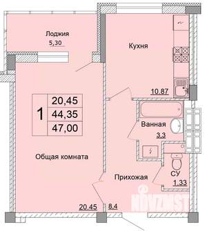 1-к квартира, строящийся дом, 47м2, 9/9 этаж