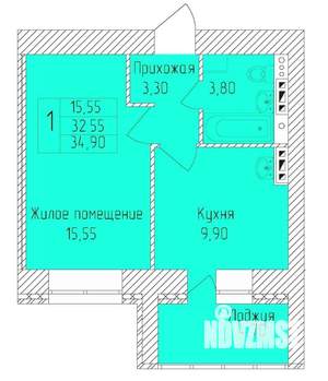 1-к квартира, строящийся дом, 35м2, 4/8 этаж