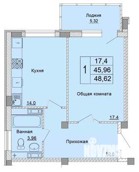 1-к квартира, строящийся дом, 49м2, 9/9 этаж