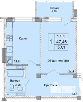 1-к квартира, строящийся дом, 50м2, 1/9 этаж