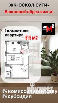 2-к квартира, вторичка, 62м2, 9/14 этаж