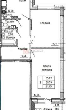 2-к квартира, вторичка, 61м2, 10/12 этаж