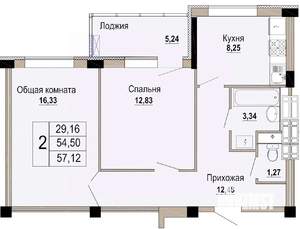 2-к квартира, строящийся дом, 57м2, 5/12 этаж