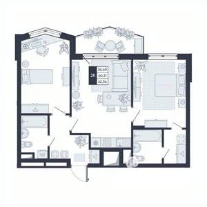 2-к квартира, вторичка, 62м2, 15/17 этаж