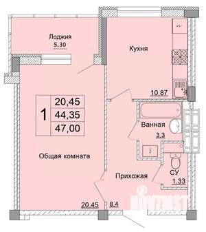 1-к квартира, строящийся дом, 47м2, 9/9 этаж