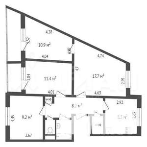 4-к квартира, вторичка, 75м2, 1/9 этаж