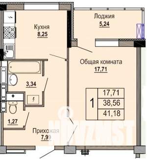 1-к квартира, строящийся дом, 41м2, 8/12 этаж