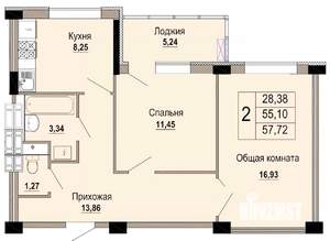 2-к квартира, строящийся дом, 58м2, 1/12 этаж