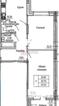 2-к квартира, вторичка, 61м2, 10/12 этаж