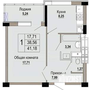 1-к квартира, строящийся дом, 41м2, 1/12 этаж