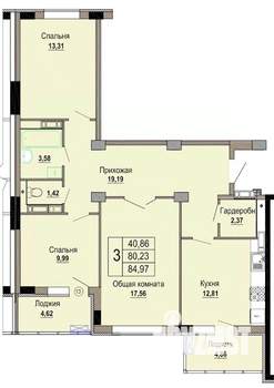 3-к квартира, строящийся дом, 85м2, 2/12 этаж